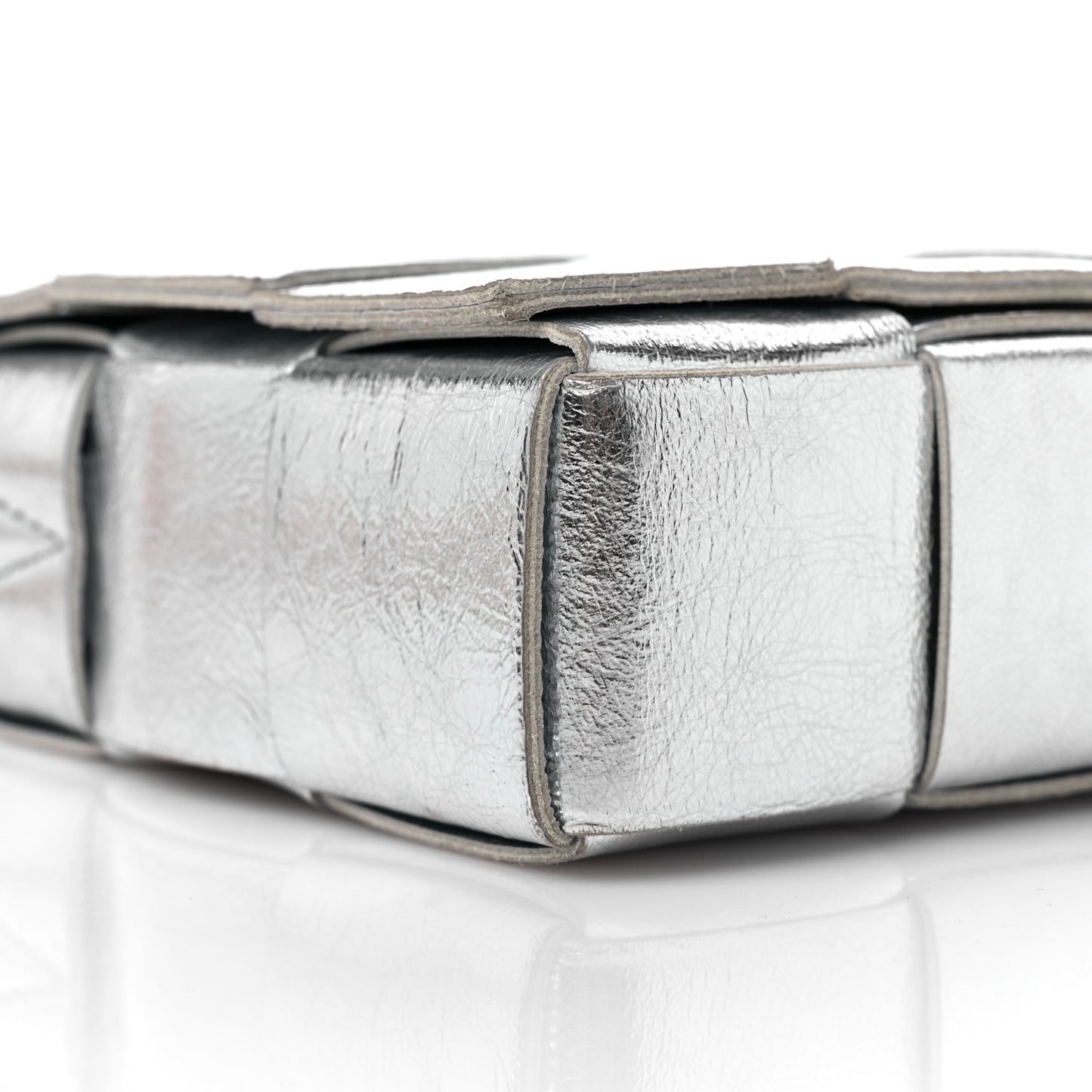 Metallic Lambskin Maxi Intrecciato Cassette Crossbody Bag Silver