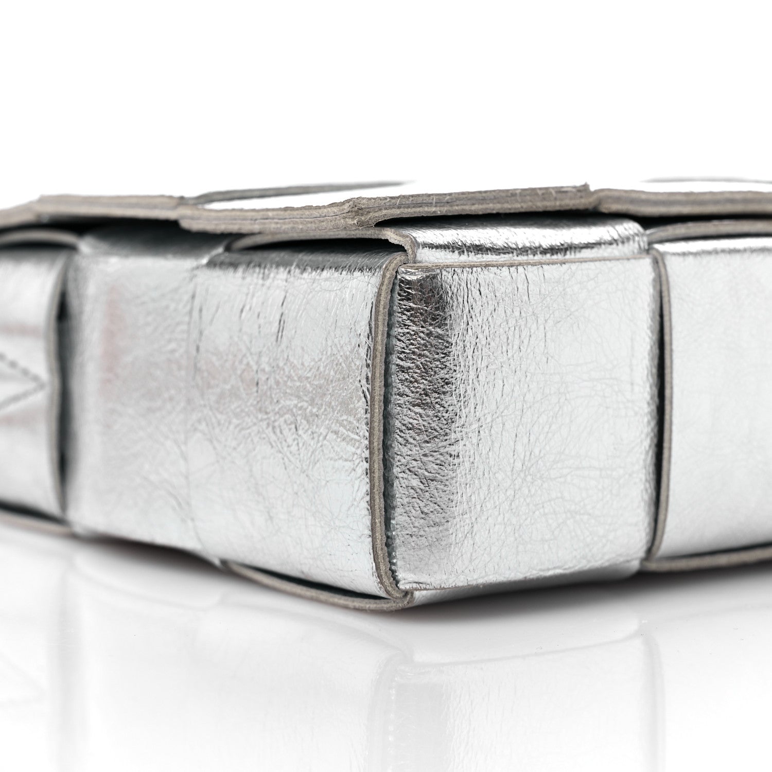Bottega Veneta Metallic Lambskin Maxi Intrecciato Cassette Crossbody Bag Silver 7 of 9