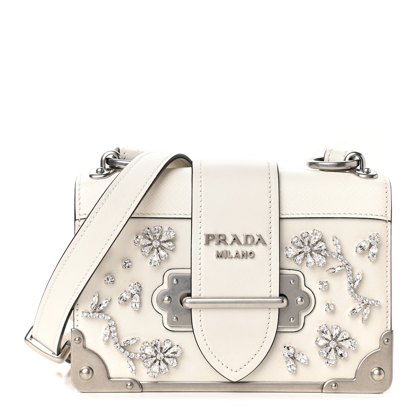 Crystal City Calf Saffiano Cahier Shoulder Bag White
