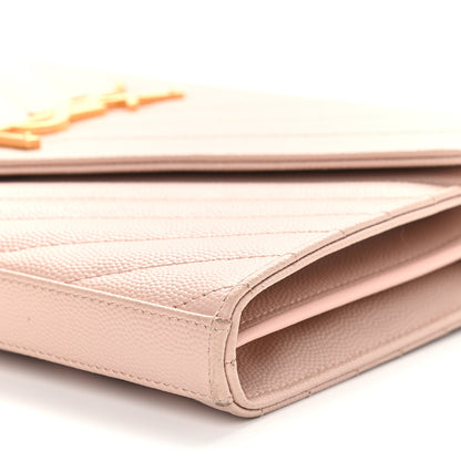 Saint Laurent Grain De Poudre Matelasse Chevron Monogram Chain Wallet Pale Pink 9 of 9