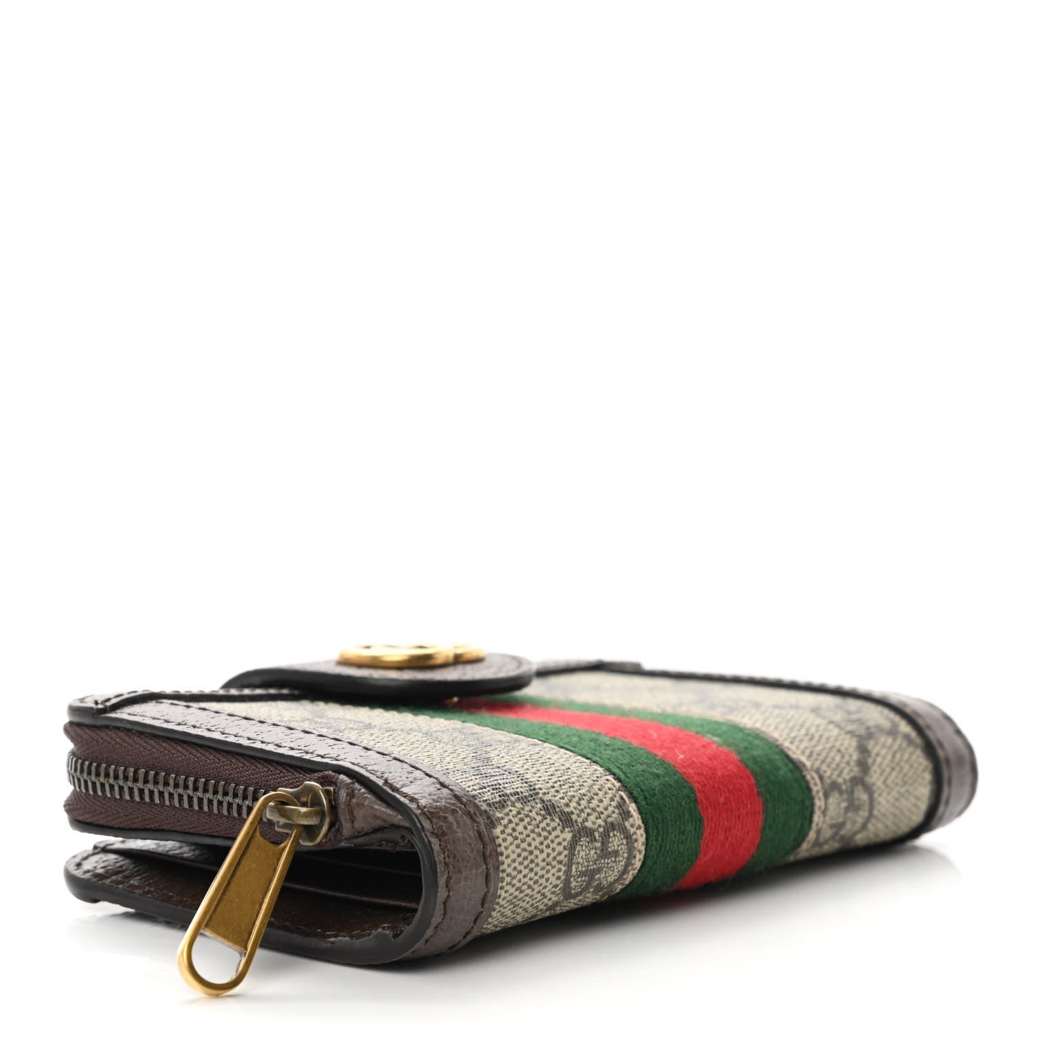 Gucci GG Supreme Monogram Textured Dollar Calfskin Web Ophidia Overlay Zip Around Card Case Wallet Beige Ebony New Acero 4 of 12