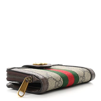 Gucci GG Supreme Monogram Textured Dollar Calfskin Web Ophidia Overlay Zip Around Card Case Wallet Beige Ebony New Acero 4 of 12