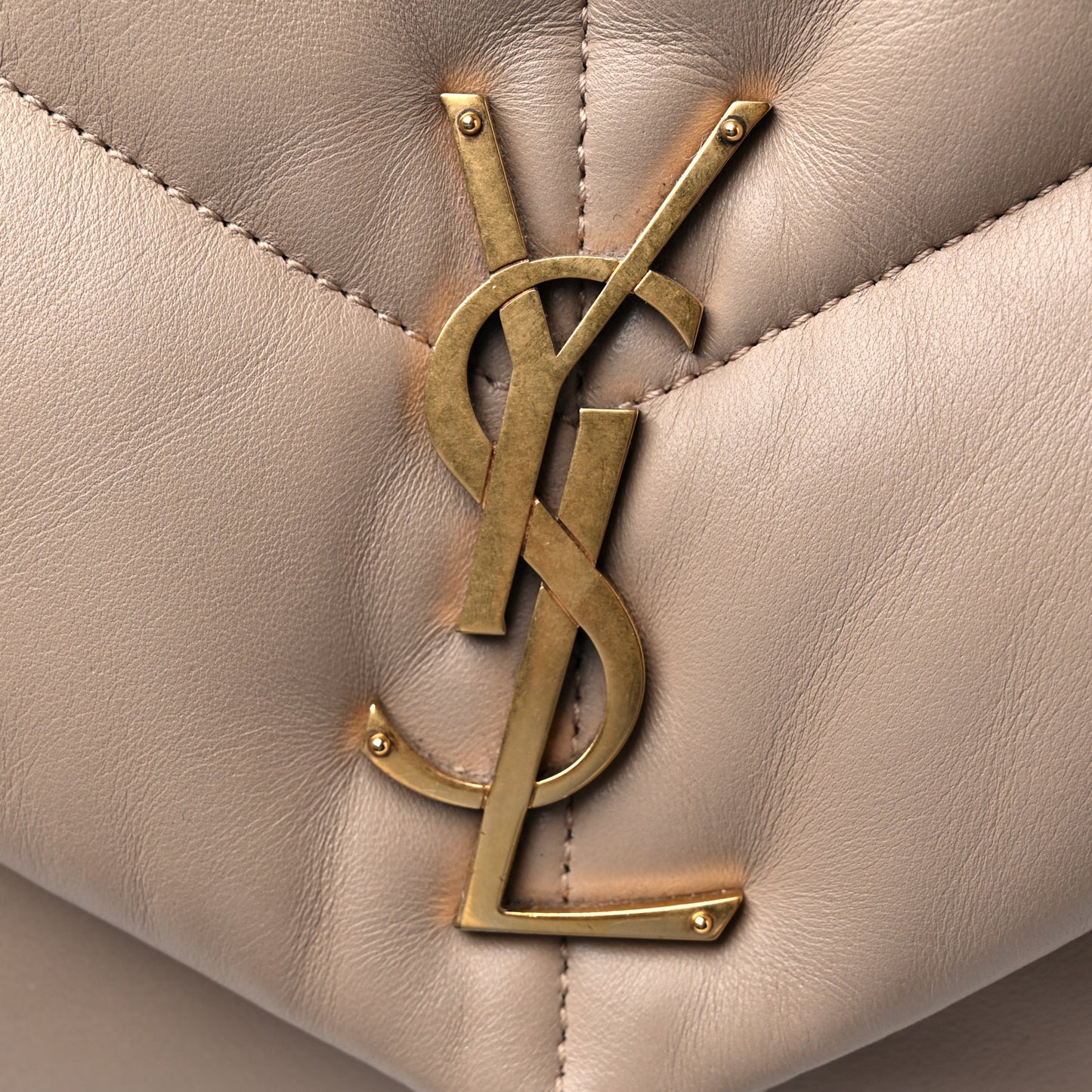 Lambskin Quilted Small Loulou Puffer Monogram Chain Satchel Dark Beige