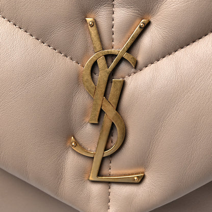 Saint Laurent Lambskin Quilted Small Loulou Puffer Monogram Chain Satchel Dark Beige 11 of 11