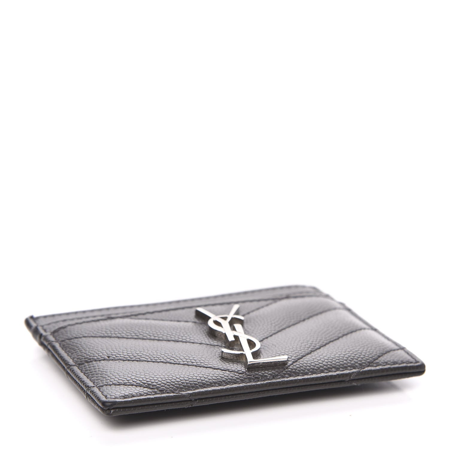 Saint Laurent Grain De Poudre Matelasse Chevron Monogram Credit Card Case Coal 4 of 8