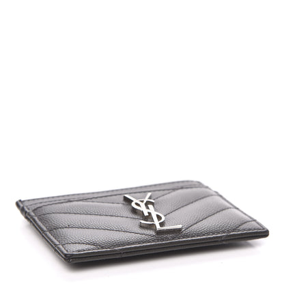 Saint Laurent Grain De Poudre Matelasse Chevron Monogram Credit Card Case Coal 4 of 8