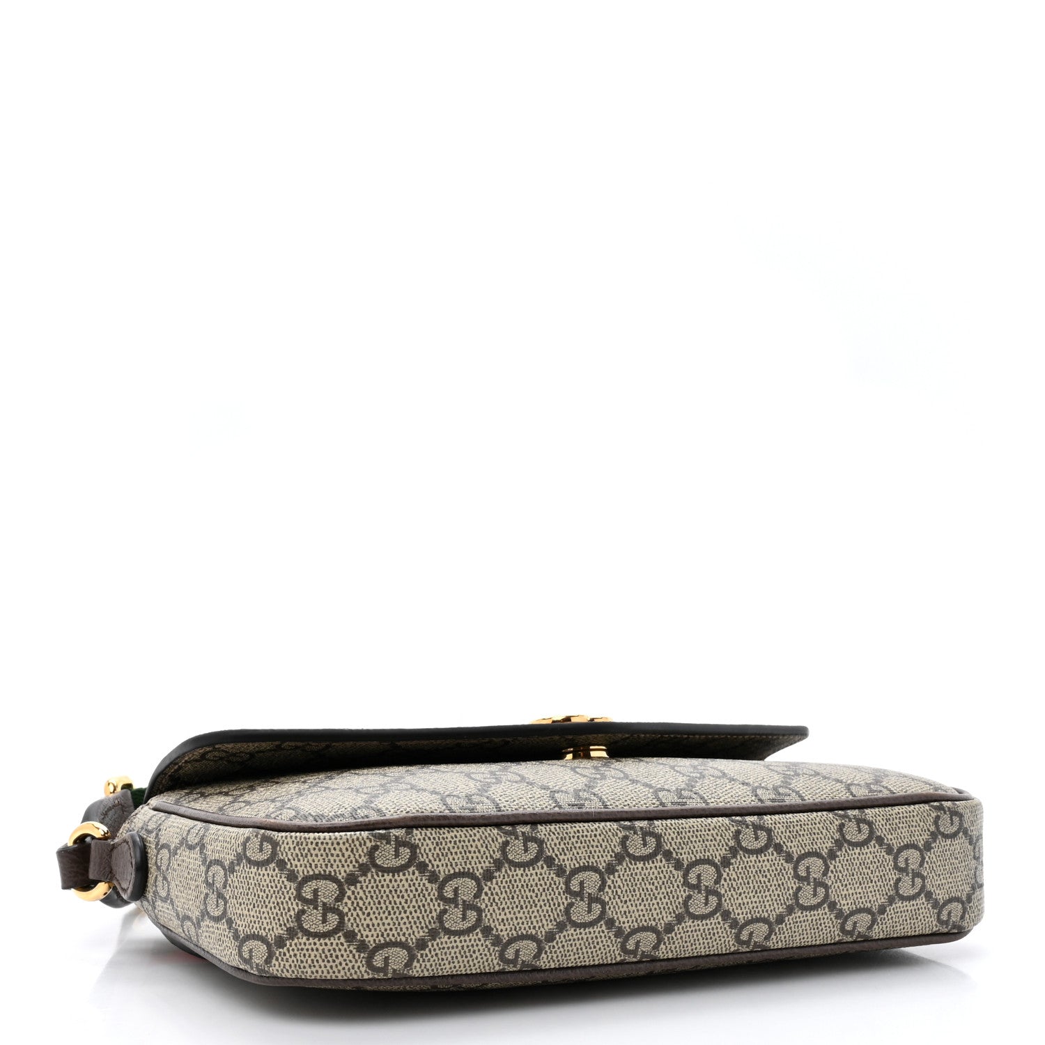 Gucci GG Supreme Monogram Textured Dollar Calfskin Web Mini Ophidia Envelope Shoulder Bag Beige Ebony 4 of 13