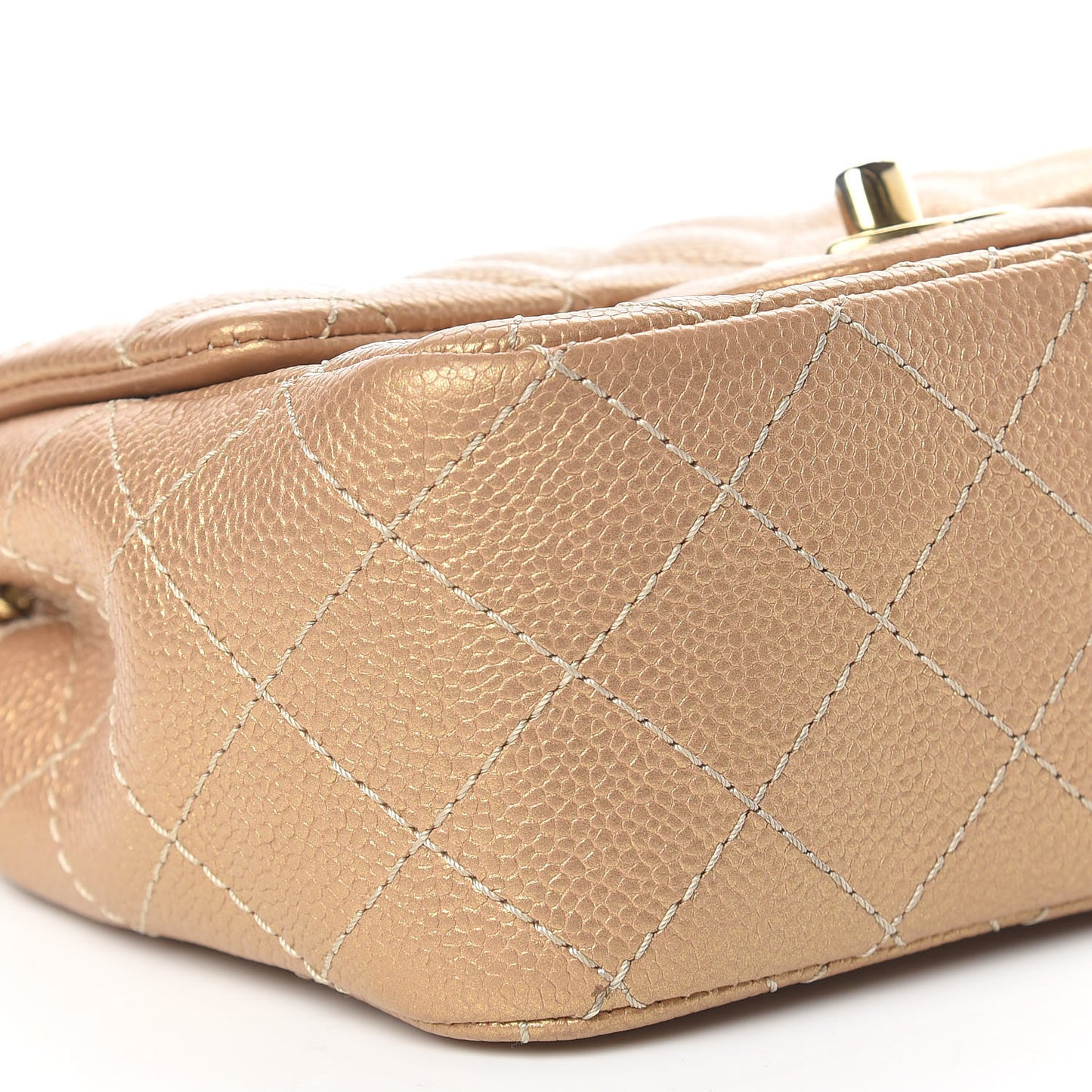 Metallic Caviar Quilted Mini Square Flap Gold