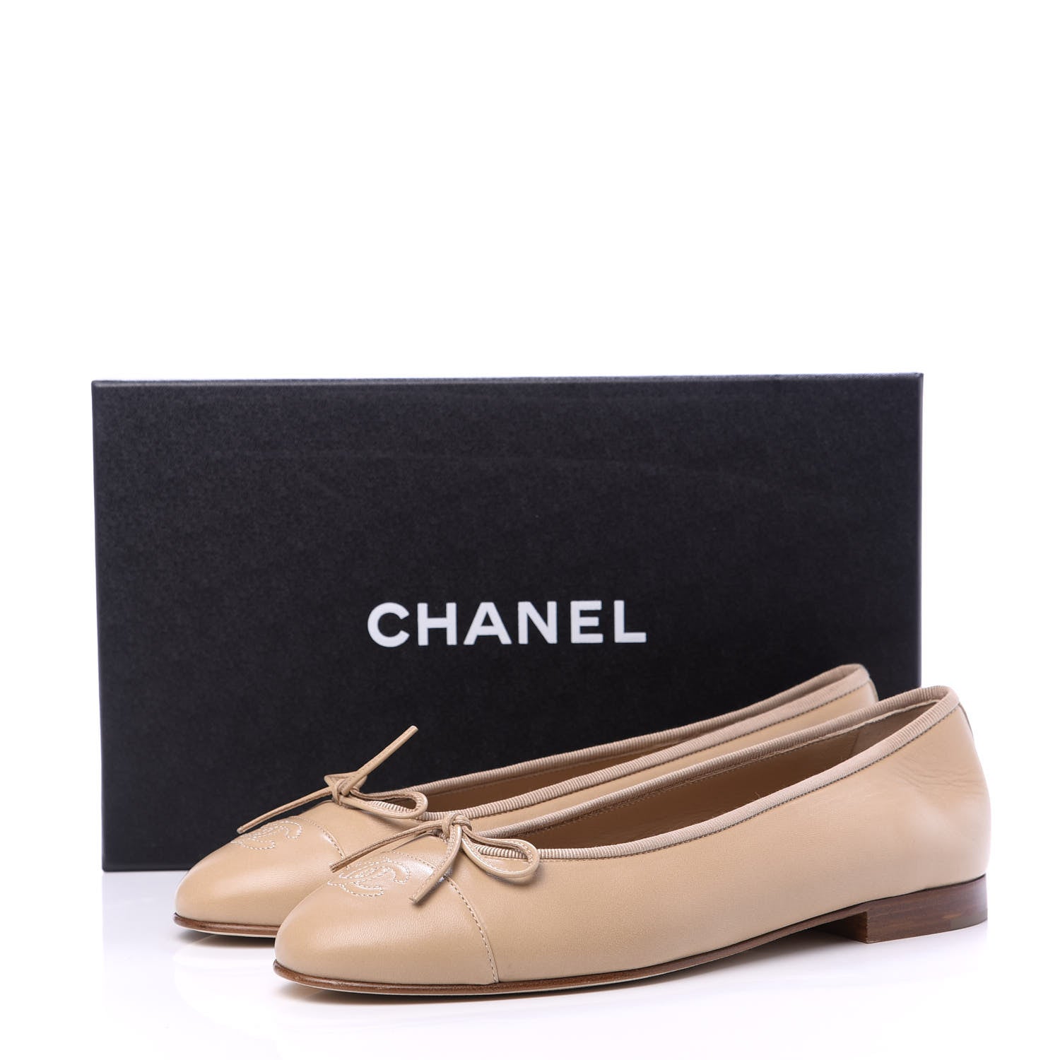 Chanel Lambskin Cap Toe CC Ballerina Flats 39 Beige 8 of 8