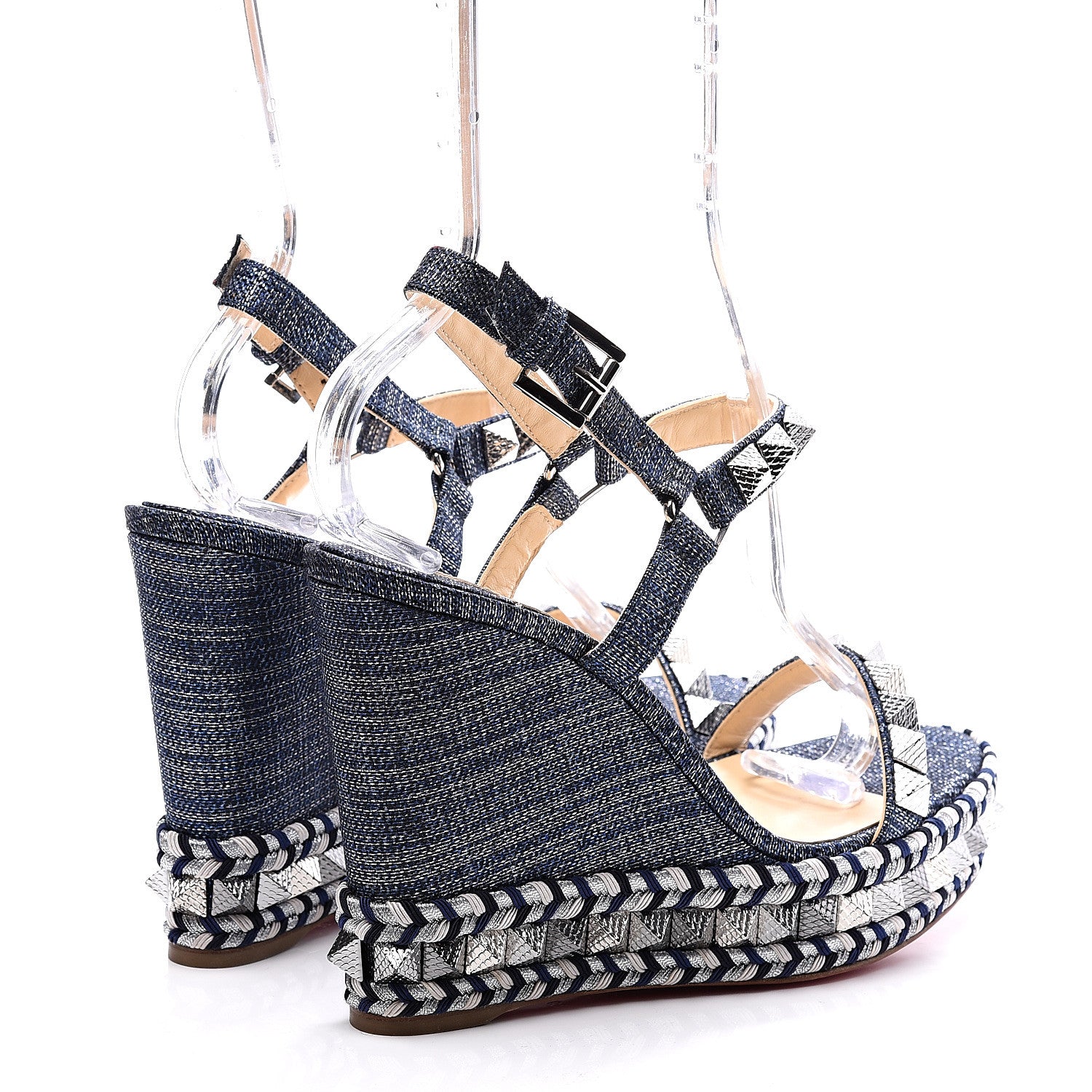Christian Louboutin Lame Lux Pyraclou 110 Wedge Sandals 39 Denim 4 of 10