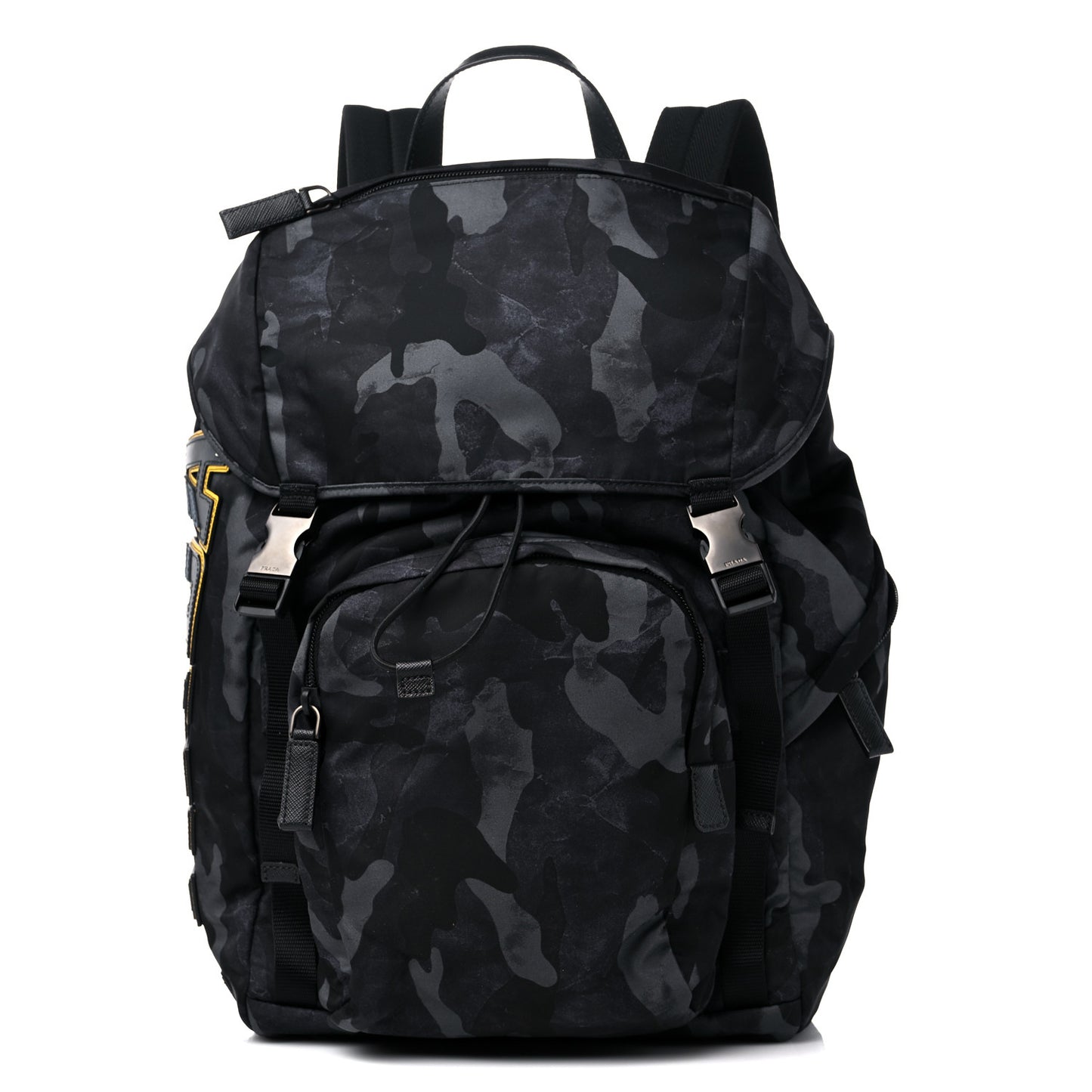 Re-Nylon Saffiano Camouflage Print Logo Double Buckle Backpack Fumo