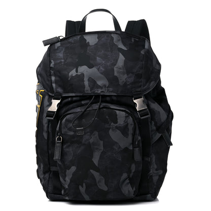 Prada Re-Nylon Saffiano Camouflage Print Logo Double Buckle Backpack Fumo 1 of 10
