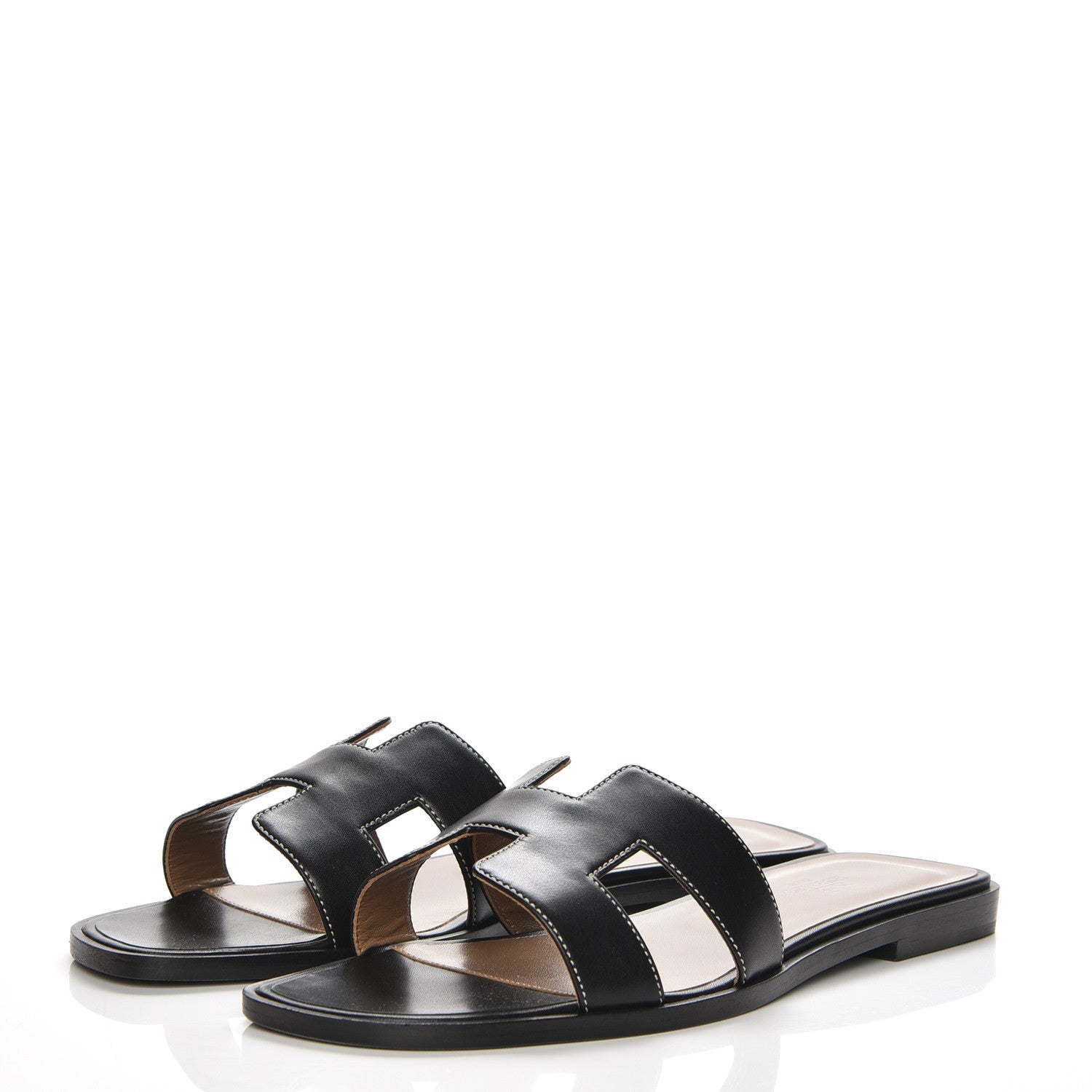Hermes Box Calfskin Oran Sandals 38.5 Black 3 of 8