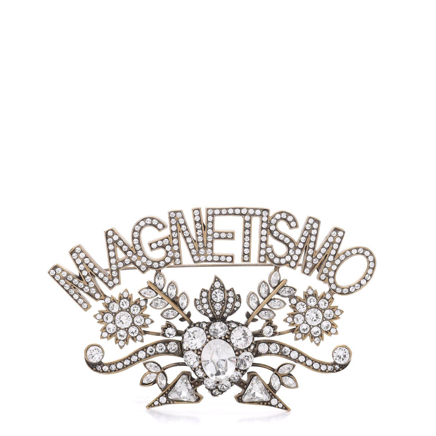 Gucci Metal Crystal Magnetismo Brooch Aged Gold 1 of 3