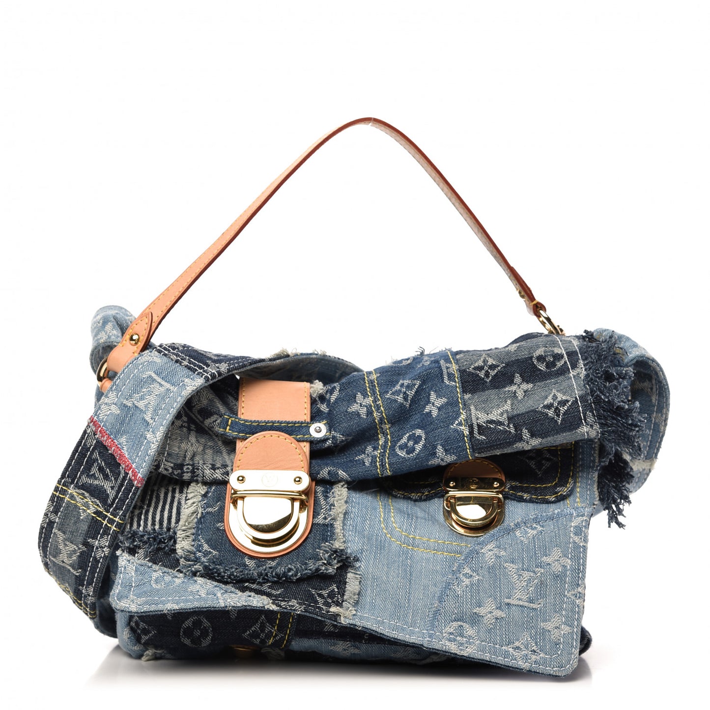 Denim Patchwork Posty Messenger Bag Blue