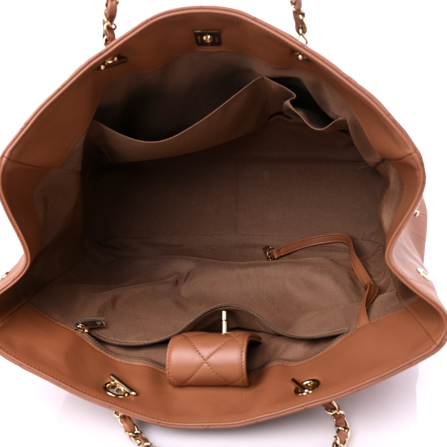 Caviar Quilted Large Shopping Tote Dark Beige