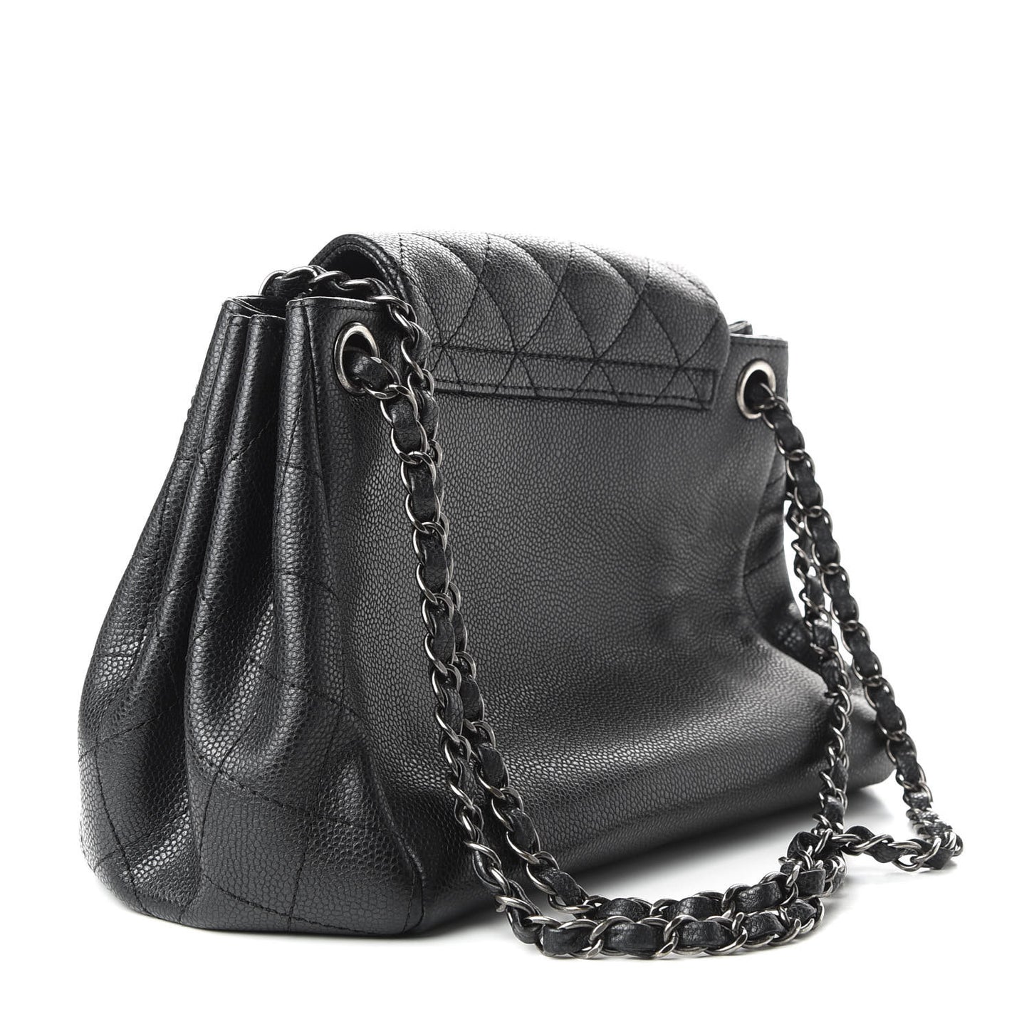Caviar Quilted CC Accordion Shopping Bag Black