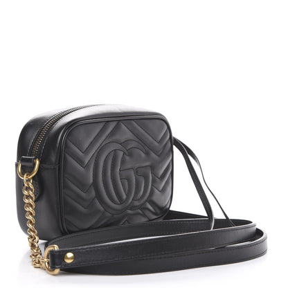 Gucci Calfskin Matelasse Mini GG Marmont Chain Shoulder Bag Black 2 of 12