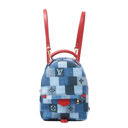 Louis Vuitton Denim Damier Monogram Patchwork Palm Springs Backpack Mini Blue Rouge 1 of 7