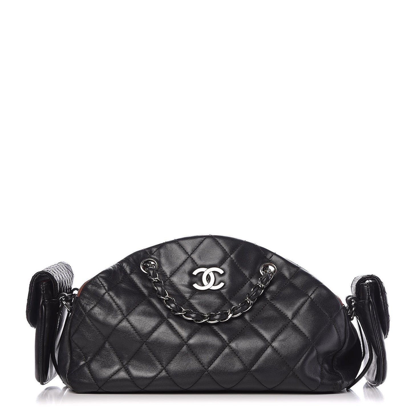 Lambskin Quilted Multipocket Bowling Bag Black