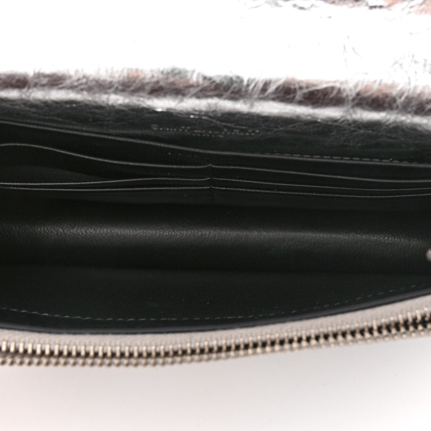 Metallic Crackled Calfskin Kate Monogram Tassel Chain Wallet Argento