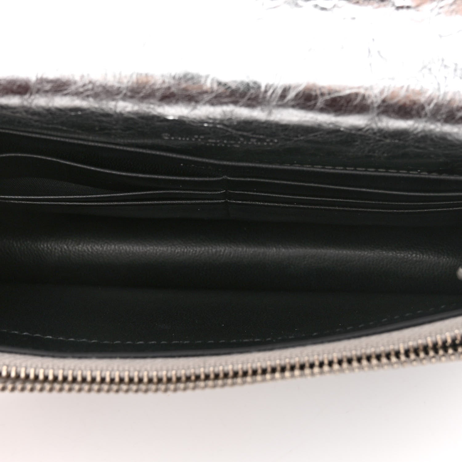 Saint Laurent Metallic Crackled Calfskin Kate Monogram Tassel Chain Wallet Argento 5 of 9