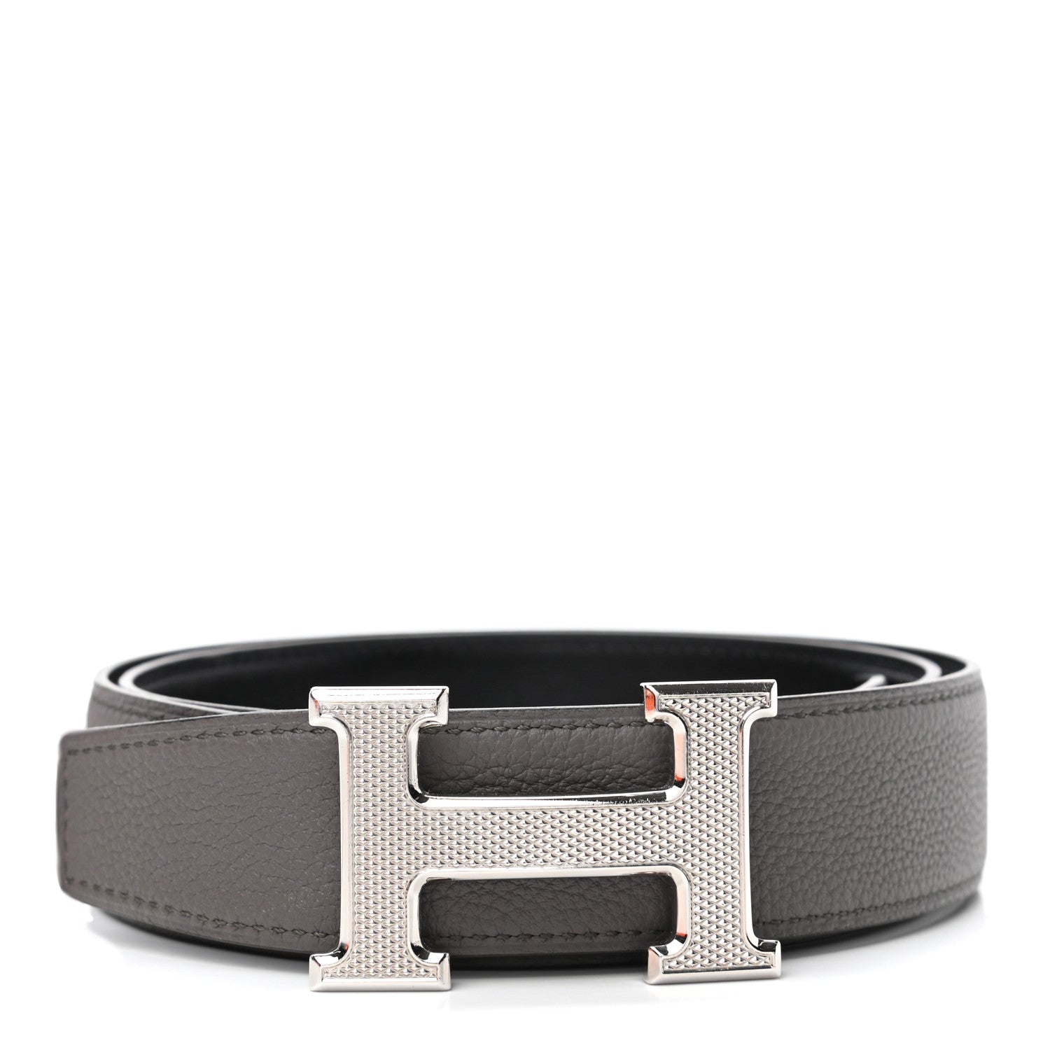 Hermes Box Togo 32mm Guilloche H Belt 85 Black Etain 1 of 5