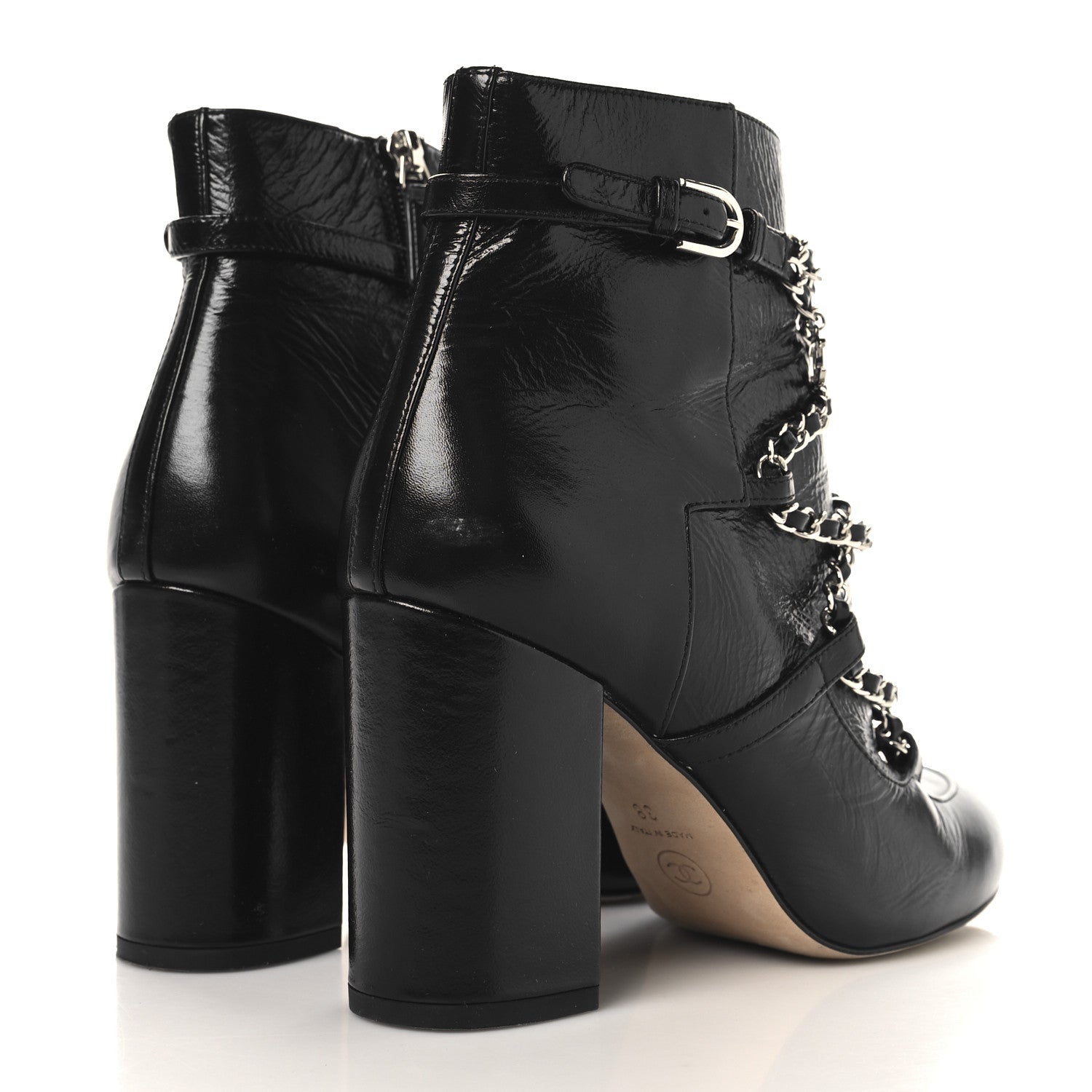 Chanel Crackled Calfskin Chain CC Short Boots 38 Black 5 of 10