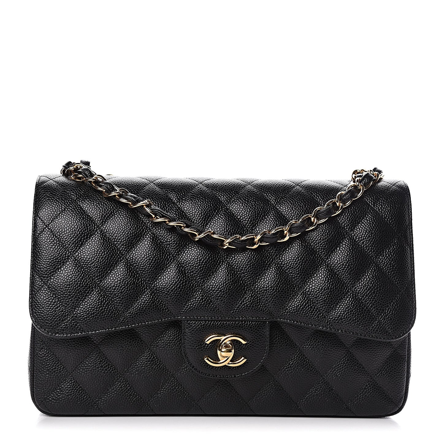 Caviar Quilted Jumbo Double Flap Black
