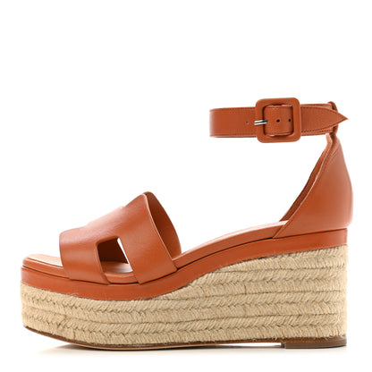 Hermes Goatskin Elda Espadrille Wedge Sandals 36 Marron Glaise 1 of 9