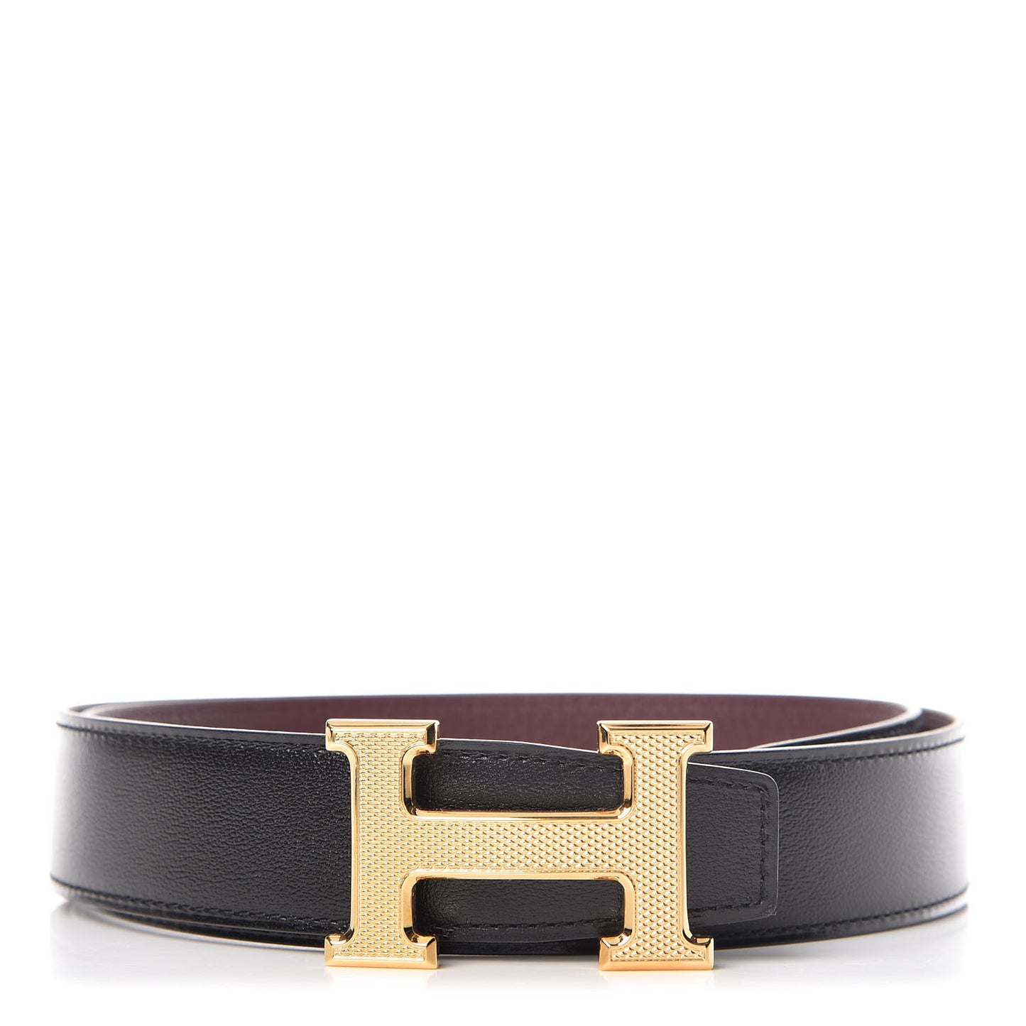Box Togo 32mm Guilloche H Belt 85 Black Bordeaux