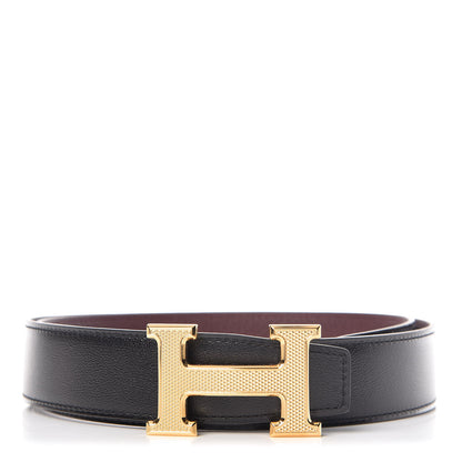 Hermes Box Togo 32mm Guilloche H Belt 85 Black Bordeaux 1 of 6