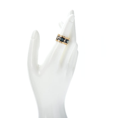 Gucci 18K Yellow Gold Enamel Wide Icon Blooms Ring Black 54 6.75 2 of 5