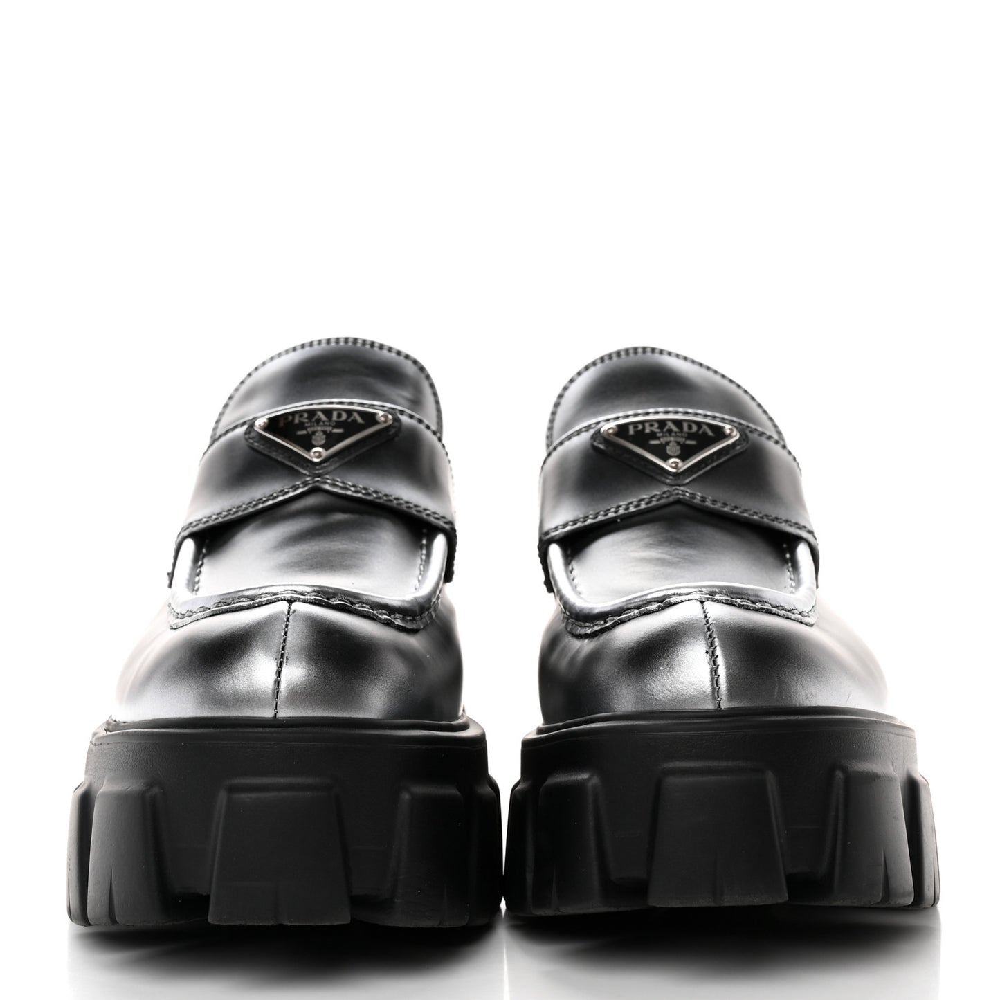 Spazzolato Rois Sfumato Metal Triangle Logo Monolith 60mm Loafers 38 Black Argento