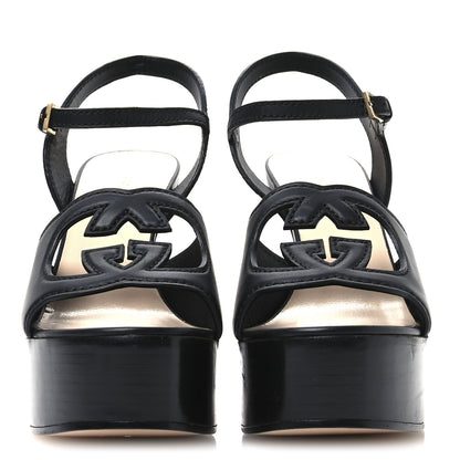 Gucci Cosmos Softy Calfskin Wooden Interlocking G Cut-Out 30/120mm Platform Sandals 39.5 Black 3 of 8