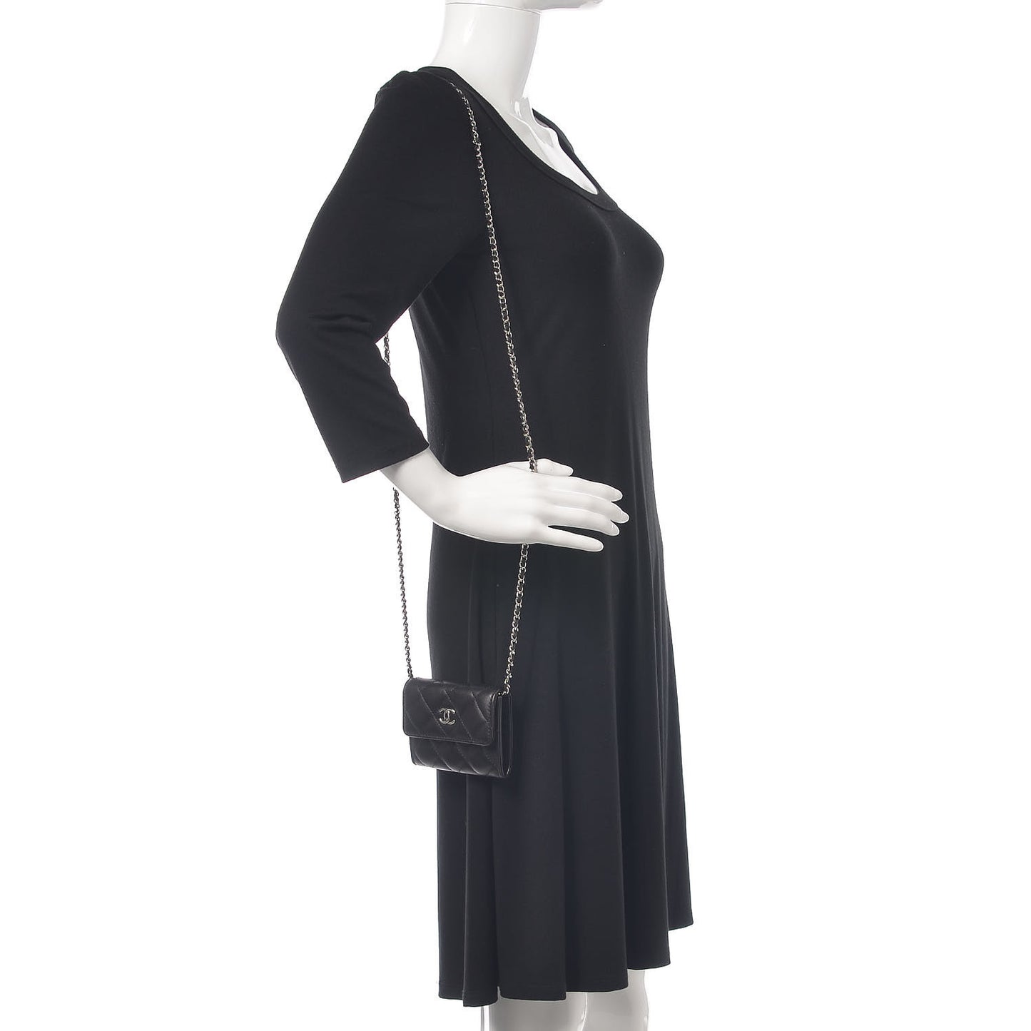 Lambskin Quilted Card Holder On Chain Black