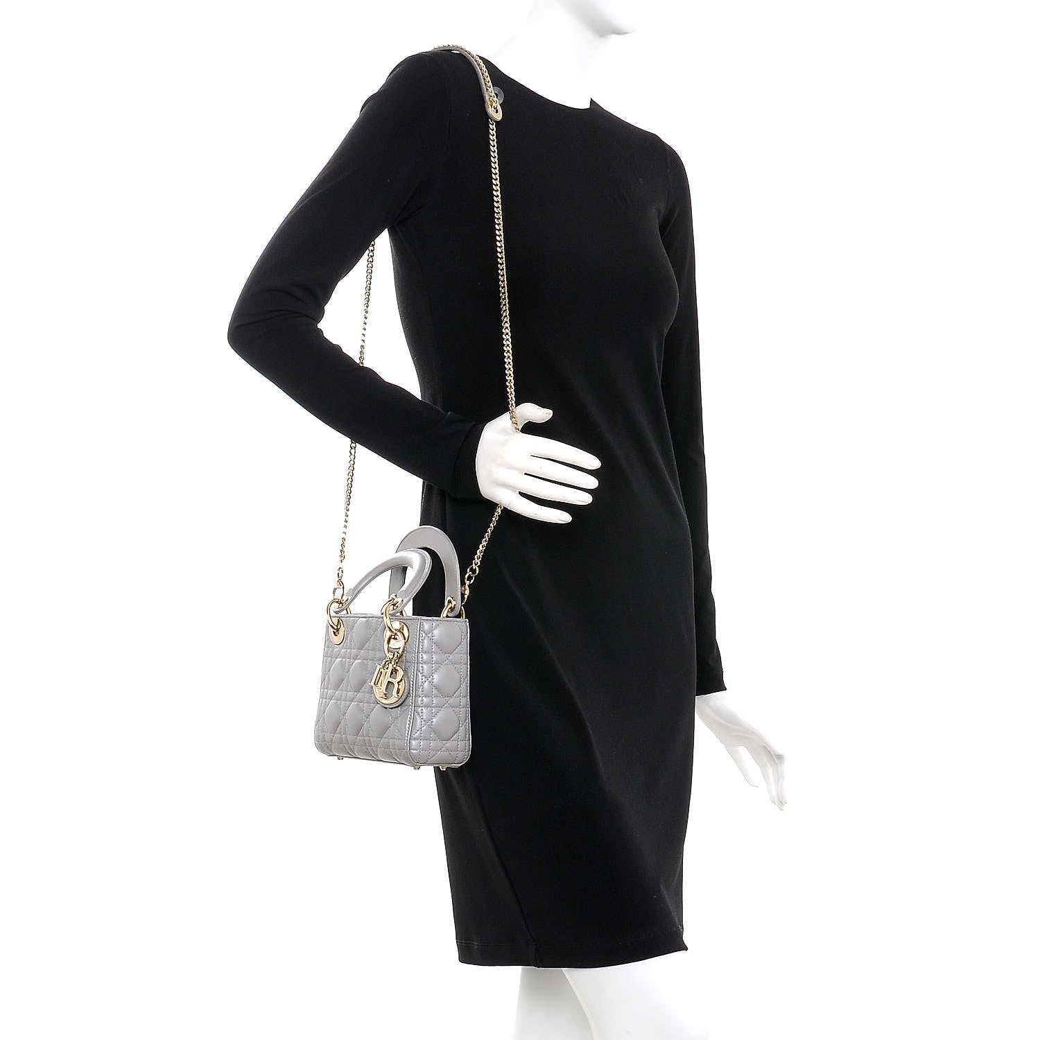 Christian Dior Metallic Lambskin Cannage Mini Lady Dior Grey 2 of 10