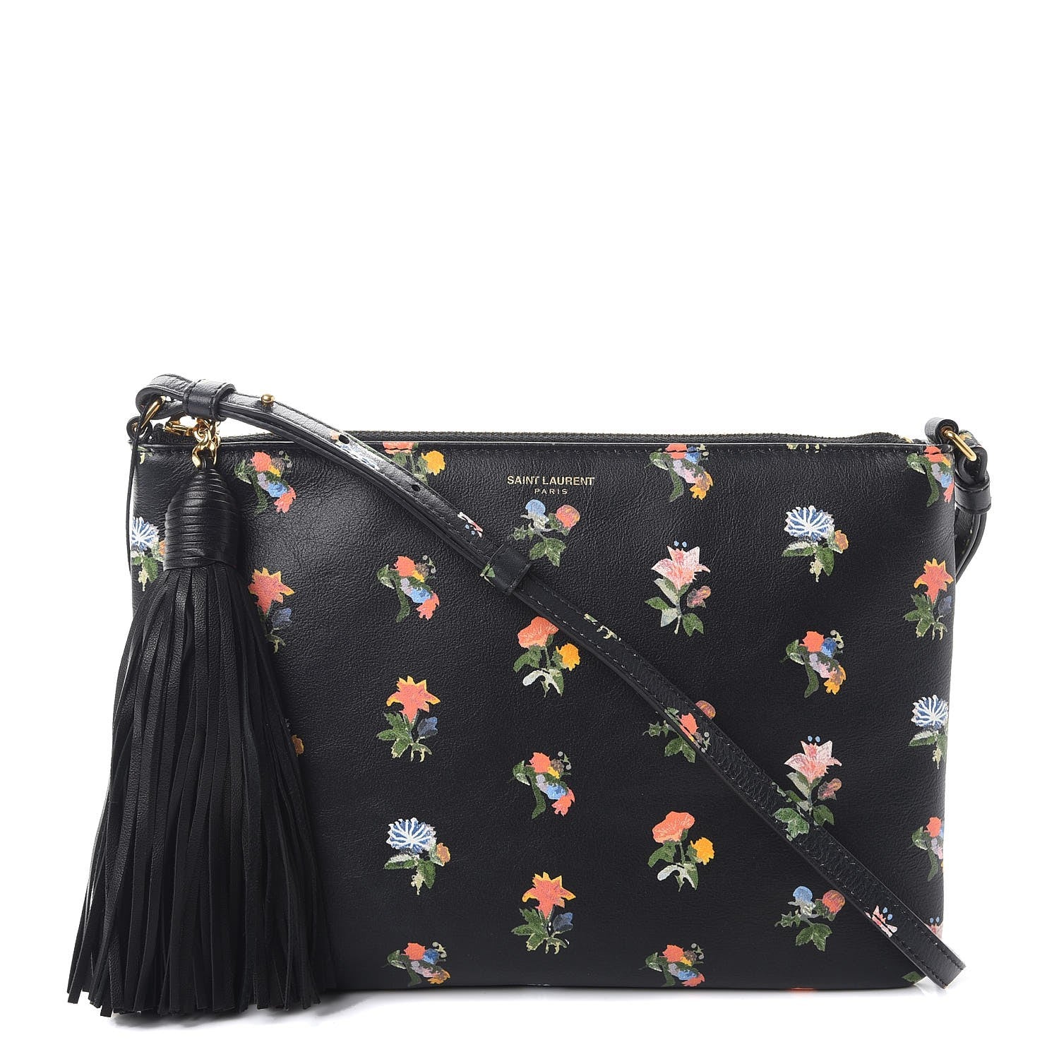 Saint Laurent Calfskin Flower Printed Small Monogram Crossbody Bag Black Multicolor 1 of 7