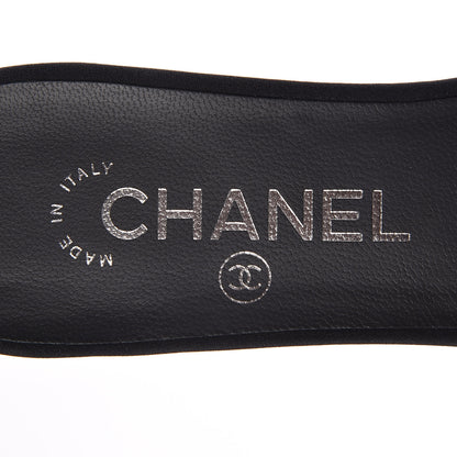 Chanel Felt Pearl Flat Sandals 38 Black 7 of 8