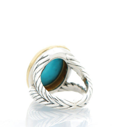 David Yurman Sterling Silver 18K Yellow Gold Turquoise 12mm Signature Oval Ring 49 5 3 of 7