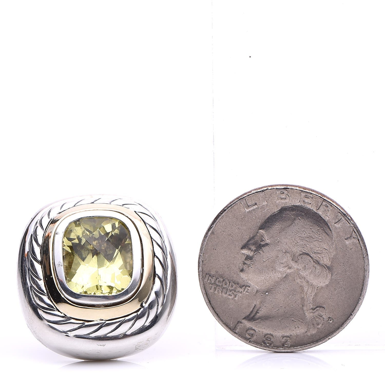 David Yurman Sterling Silver 14K Gold Lemon Citrine 11mm Albion Earrings 2 of 4