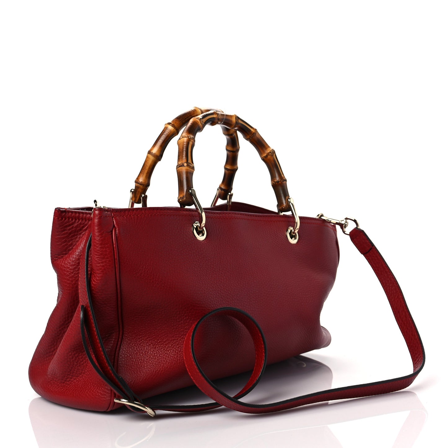 Pebbled Calfskin Medium Bamboo Shopper Tote Red