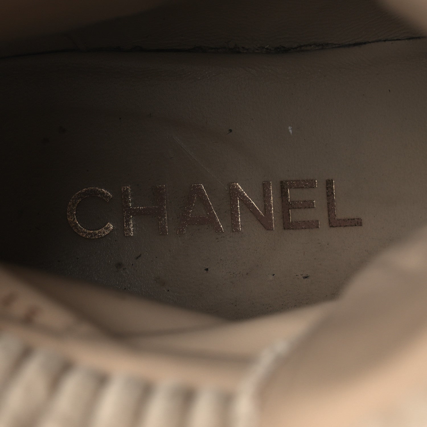 Chanel Suede Calfskin Velvet Quilted CC Combat Boots 37.5 Beige Black 9 of 14