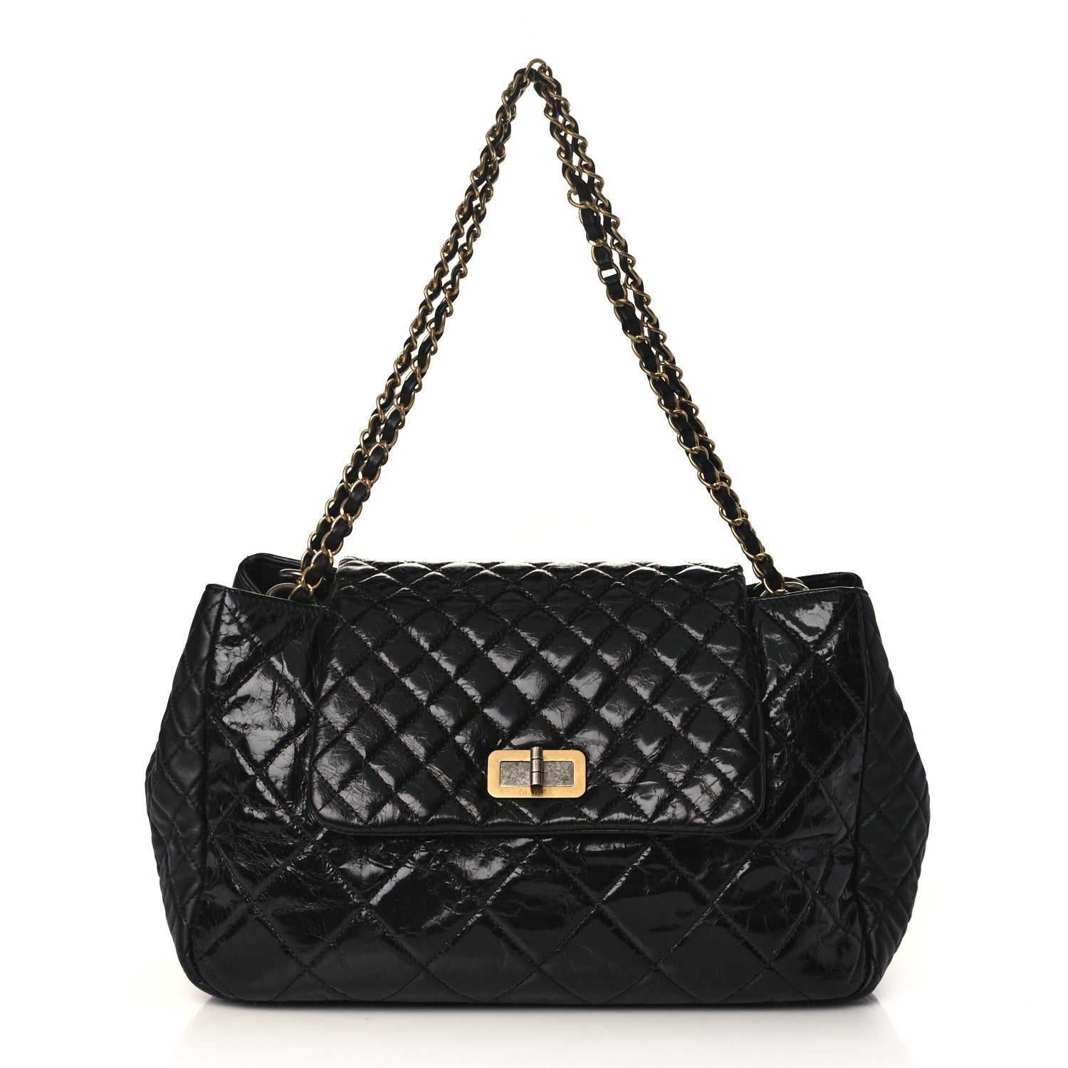 Chanel Glazed Crinkled Lambskin Large East West Flap Black 1 of 8