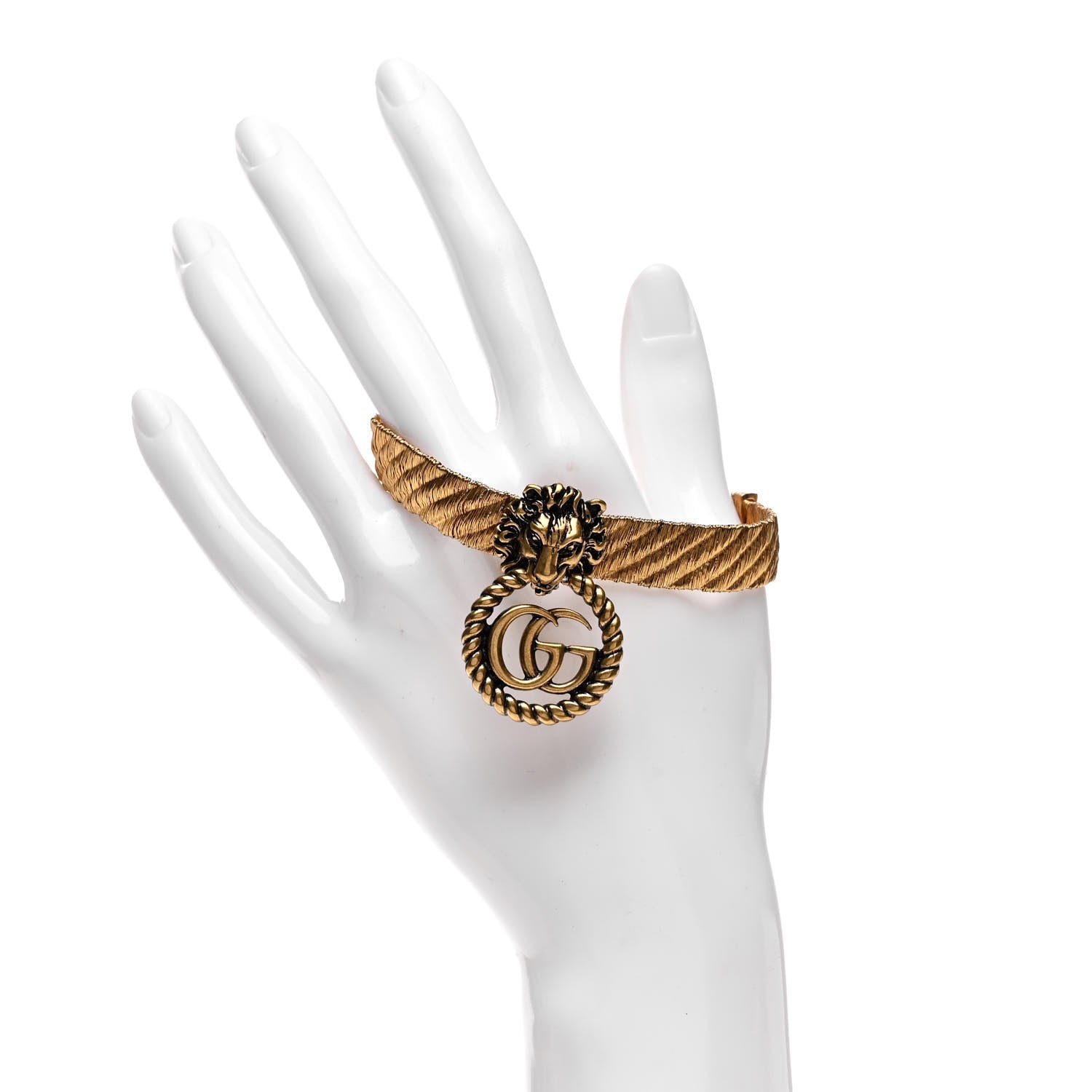 Gucci Metal GG Lion Head Bracelet Aged Gold 2 of 5