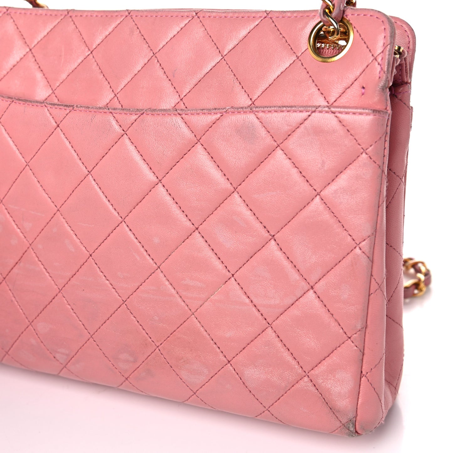 Lambskin Quilted Pocket Flap Shoulder Bag Pink