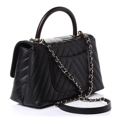 Chanel Caviar Lizard Embossed Chevron Quilted Medium Coco Handle Flap Black 4 of 11