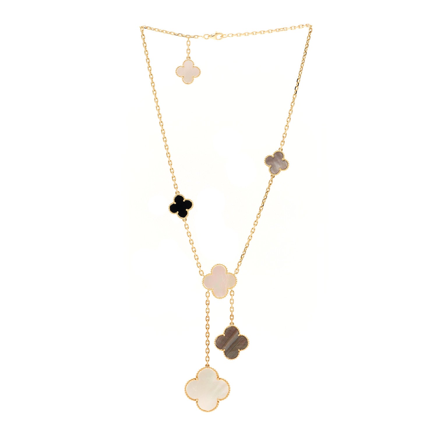 Van Cleef & Arpels 18K Yellow Gold Mother of Pearl Onyx 6 Motifs Magic Alhambra Necklace 3 of 5