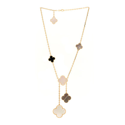 Van Cleef & Arpels 18K Yellow Gold Mother of Pearl Onyx 6 Motifs Magic Alhambra Necklace 3 of 5