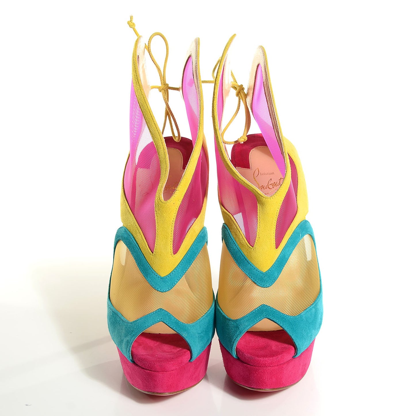 Suede Mesh Farfamesh 160 Peep Toe Platform Booties 39 Multicolor